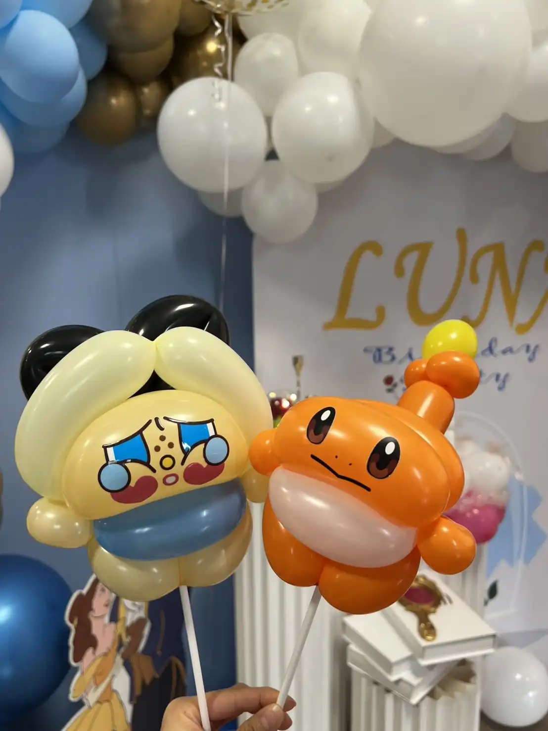 新竹竹北生日派對定點造型氣球作品，泡泡馬特 Crybaby 與寶可夢小火龍